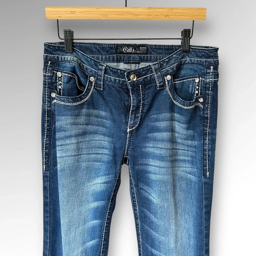 Cello Denim Womens Flare Jeans Mid Rise